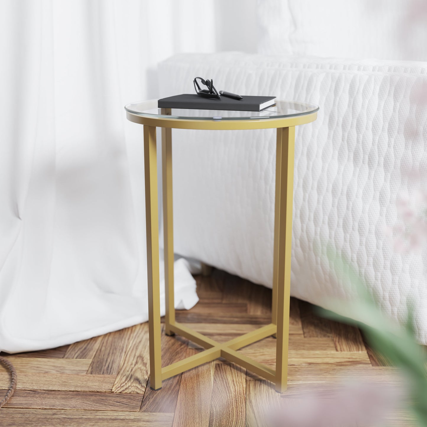 Glass End Table-Gold Frame NAN-JH-1786ET-GG