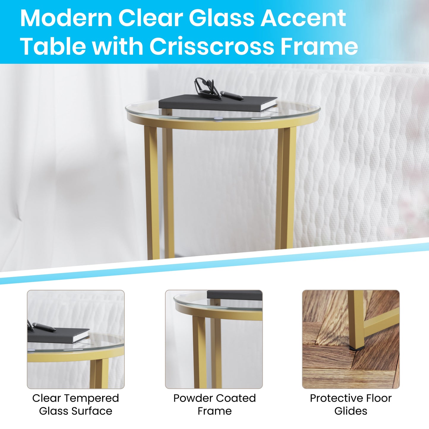 Glass End Table-Gold Frame NAN-JH-1786ET-GG