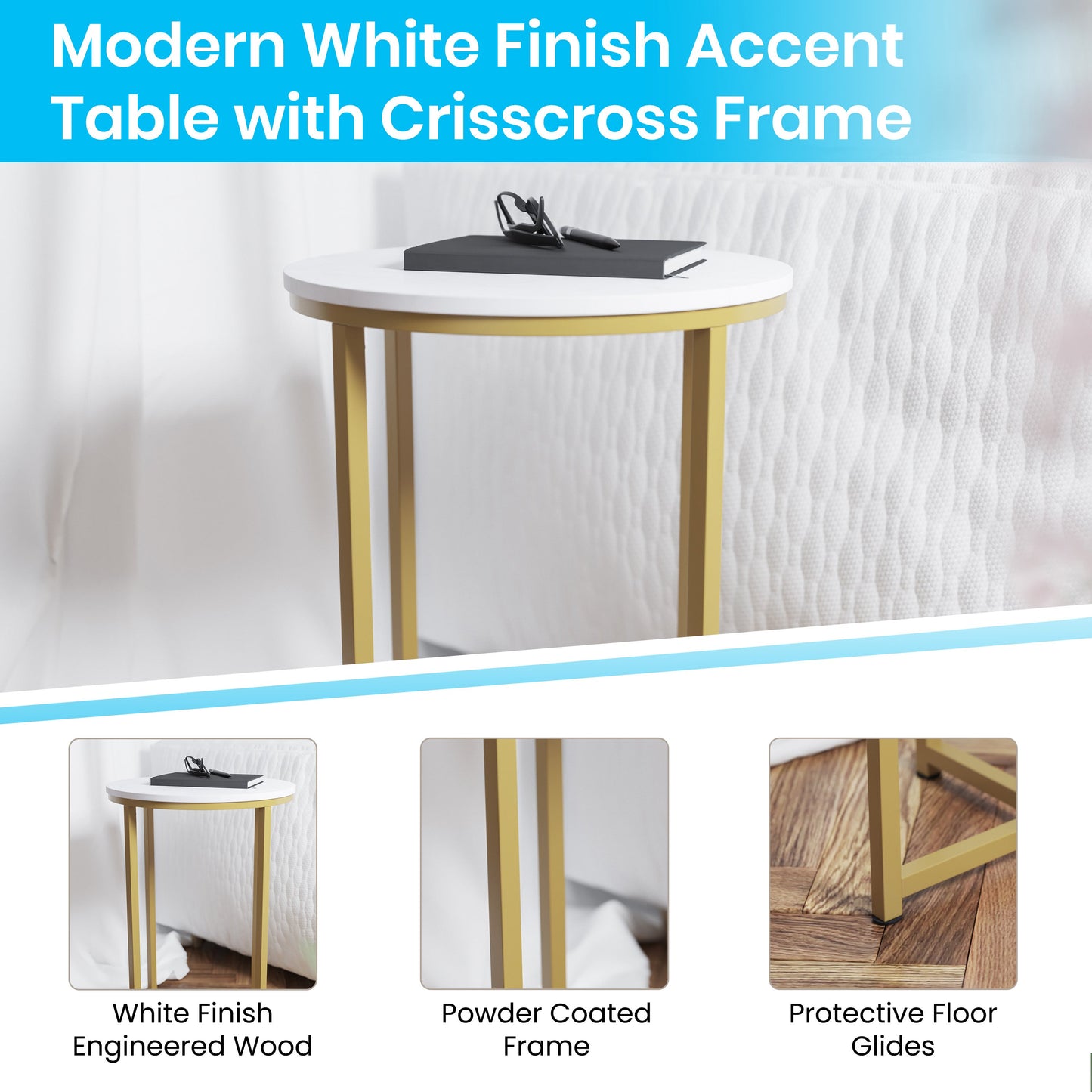 White End Table-Gold Frame NAN-JH-1787ET-GG