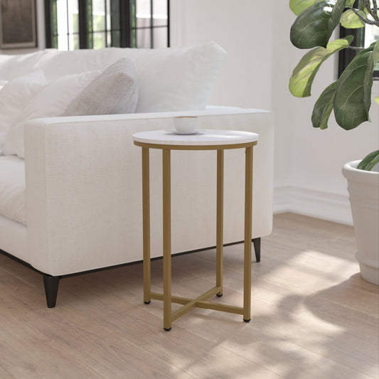 Marble End Table-Gold Frame NAN-JH-1787ET-MRBL-GG