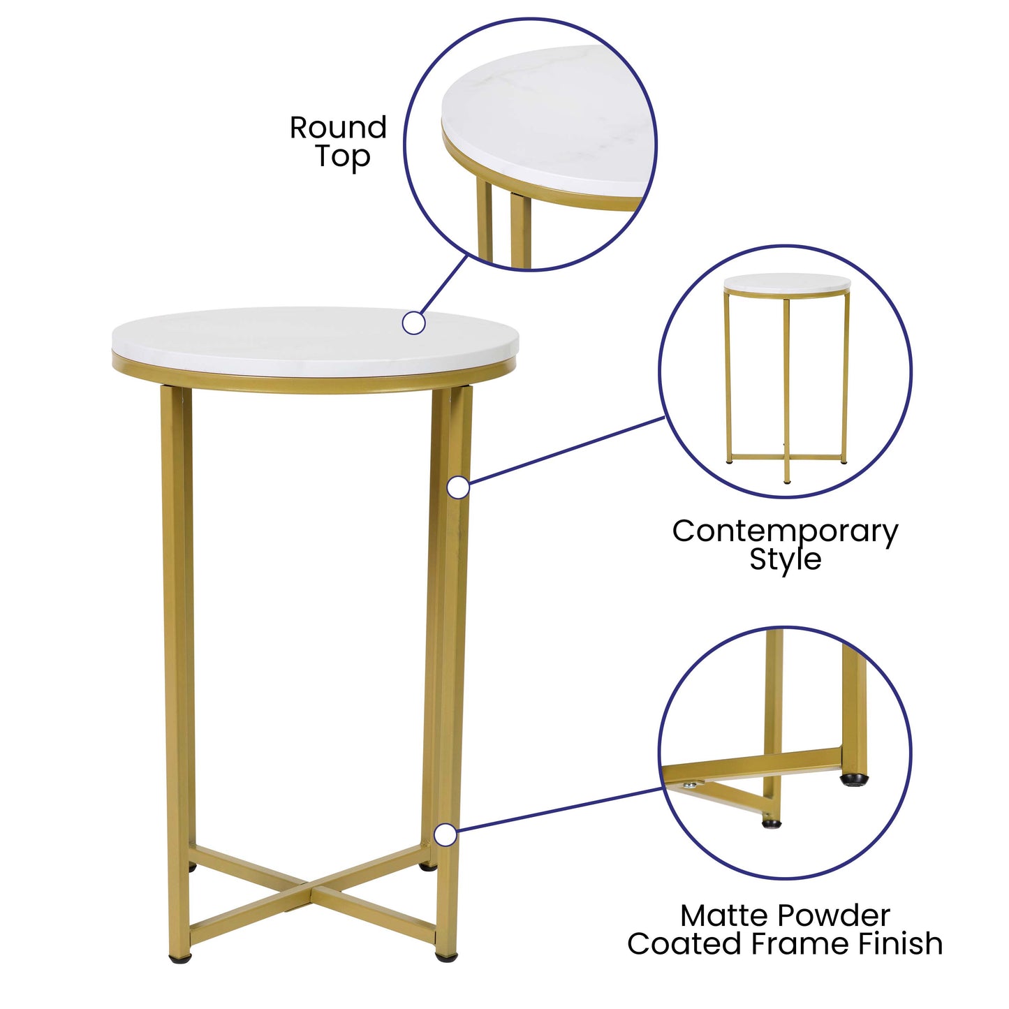 Marble End Table-Gold Frame NAN-JH-1787ET-MRBL-GG