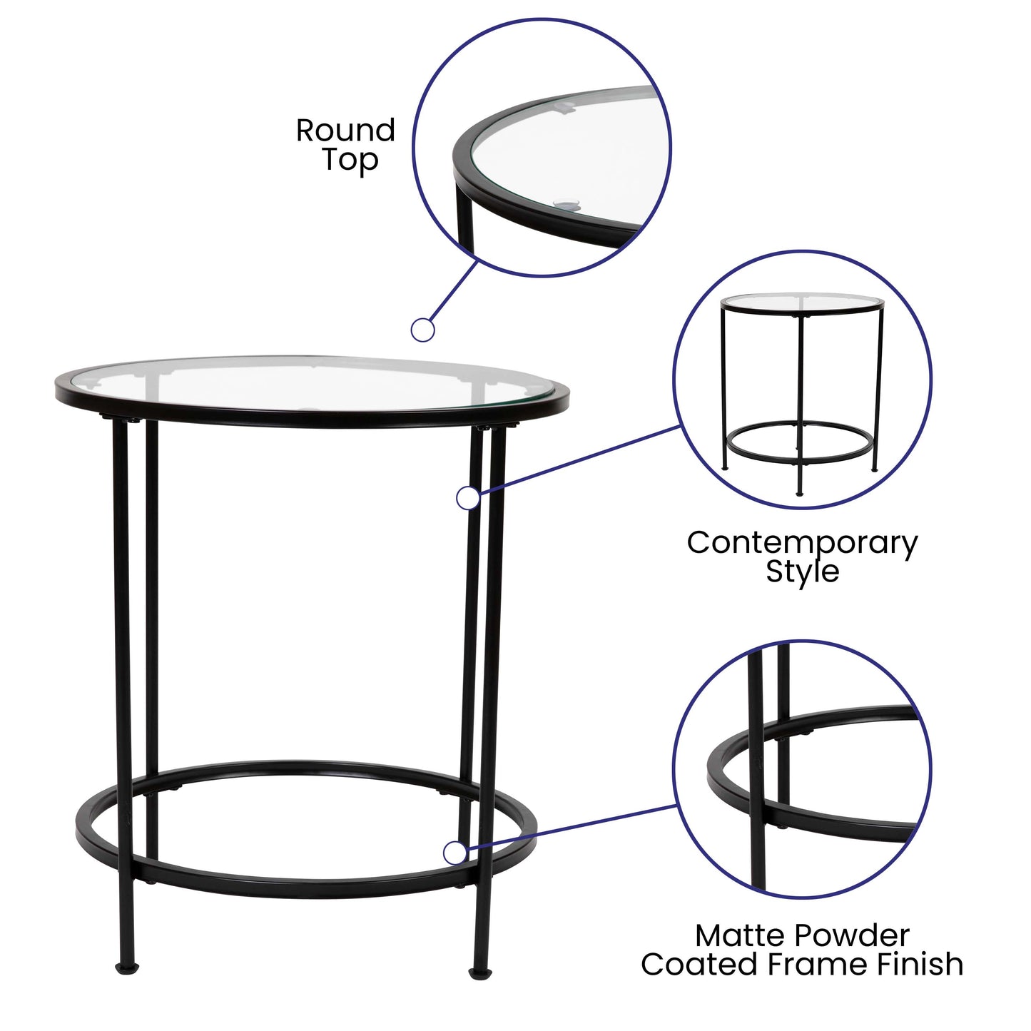 Glass End Table-Black Frame NAN-JN-21750ET-BK-GG