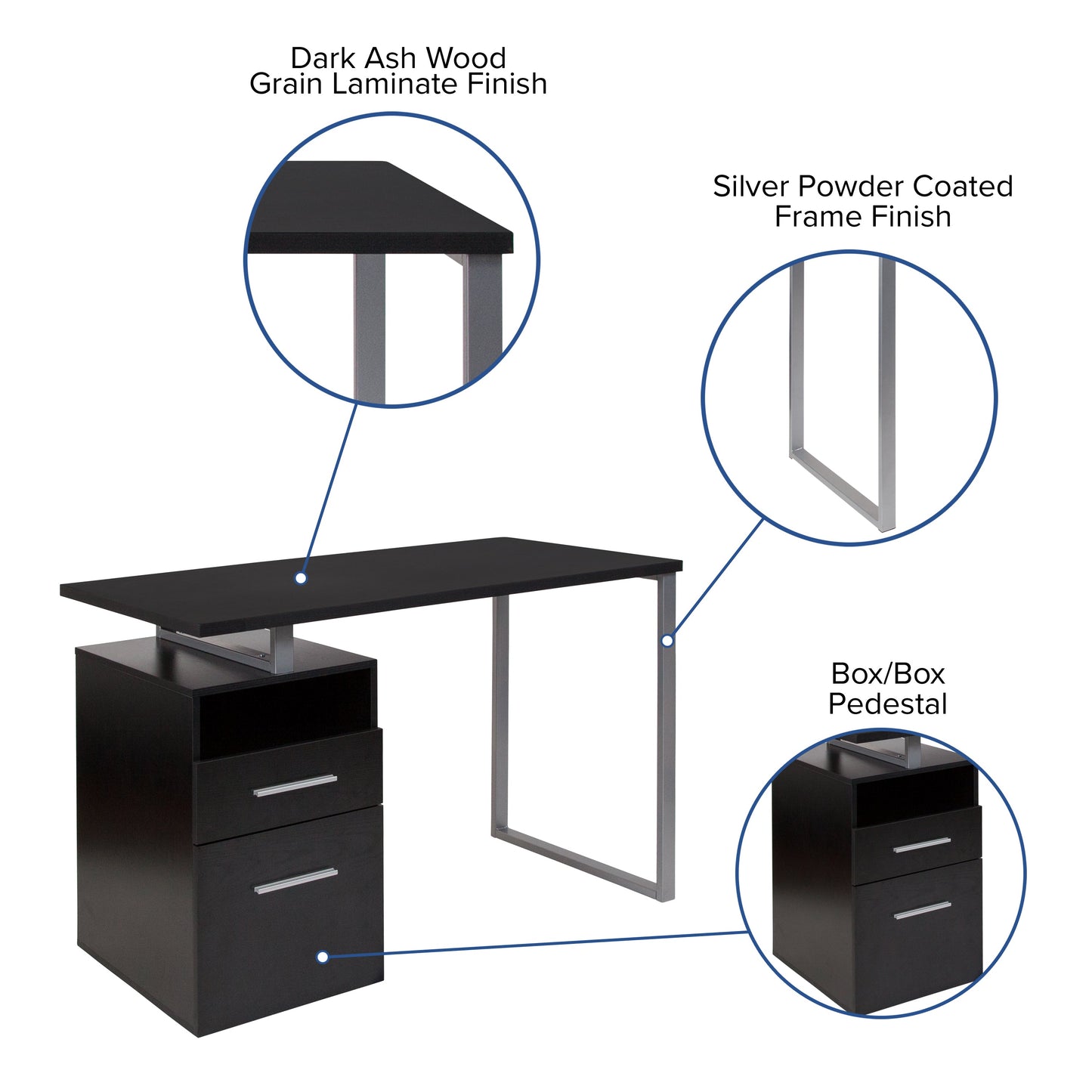 Dark Ash 2 Drawer Desk NAN-JN-2634-G-GG