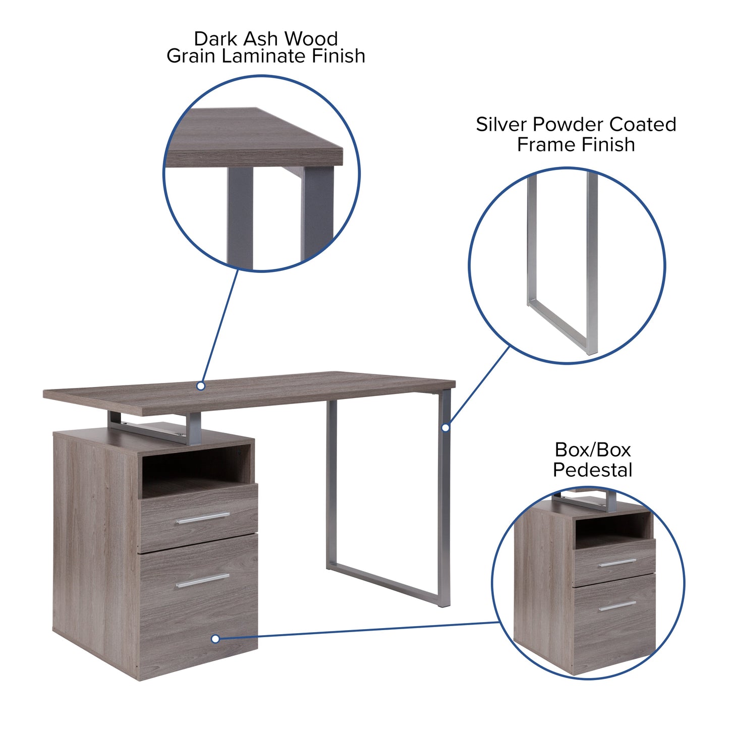 Light Ash 2 Drawer Desk NAN-JN-2634-GG