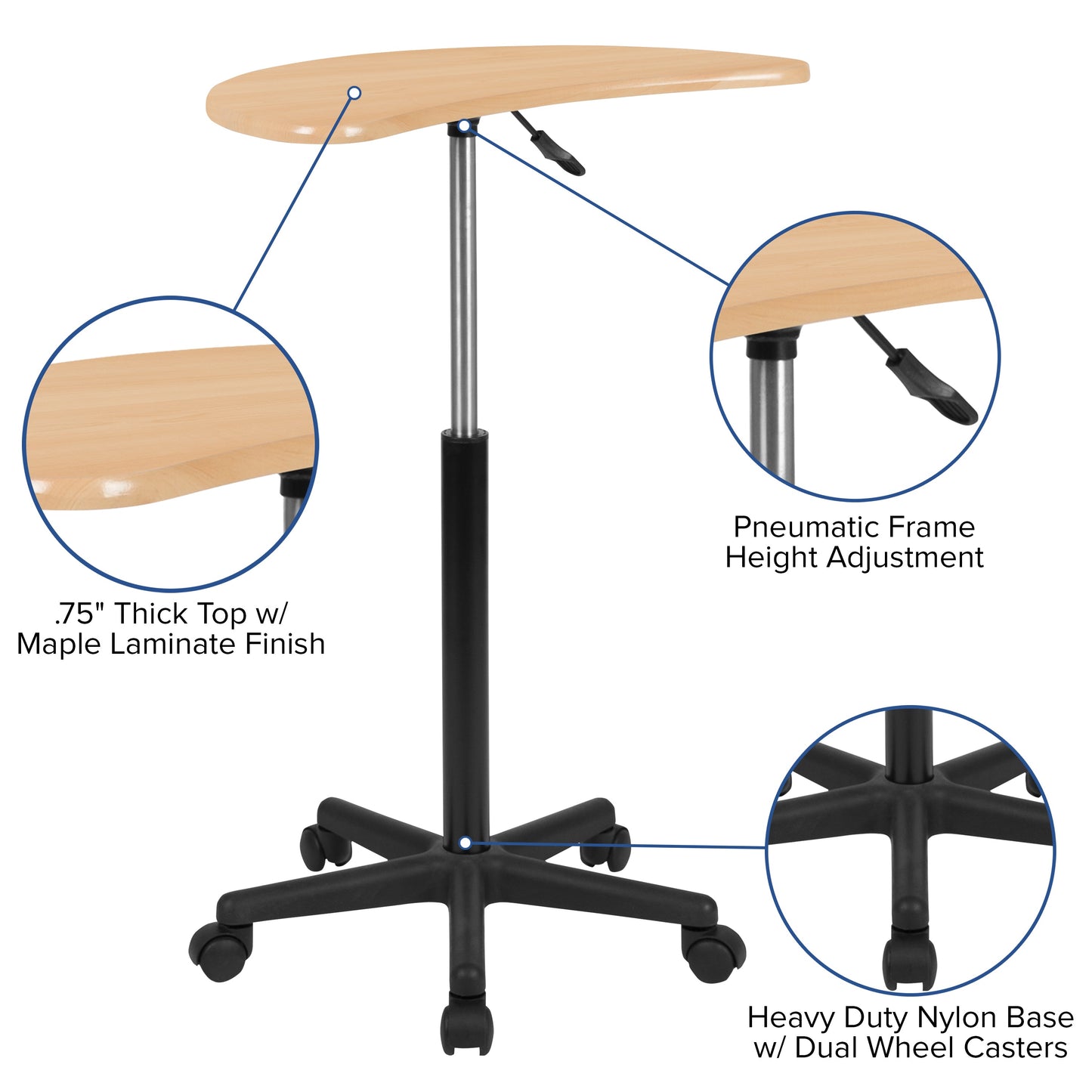 Maple Sit to Stand Mobile Desk NAN-JN-2792-MP-GG