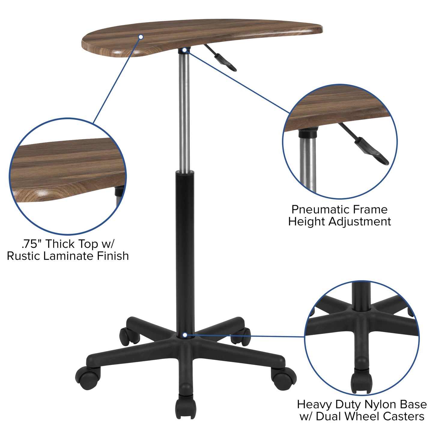 Walnut Sit-Stand Mobile Desk NAN-JN-2792-RU-GG