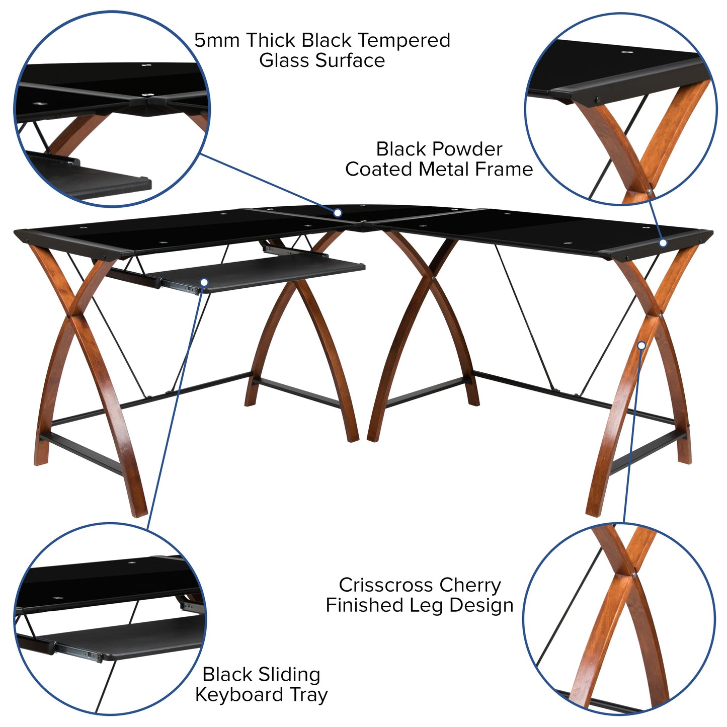 Black Glass L-Shape Desk NAN-JN-2824SL-COMBO-BK-GG