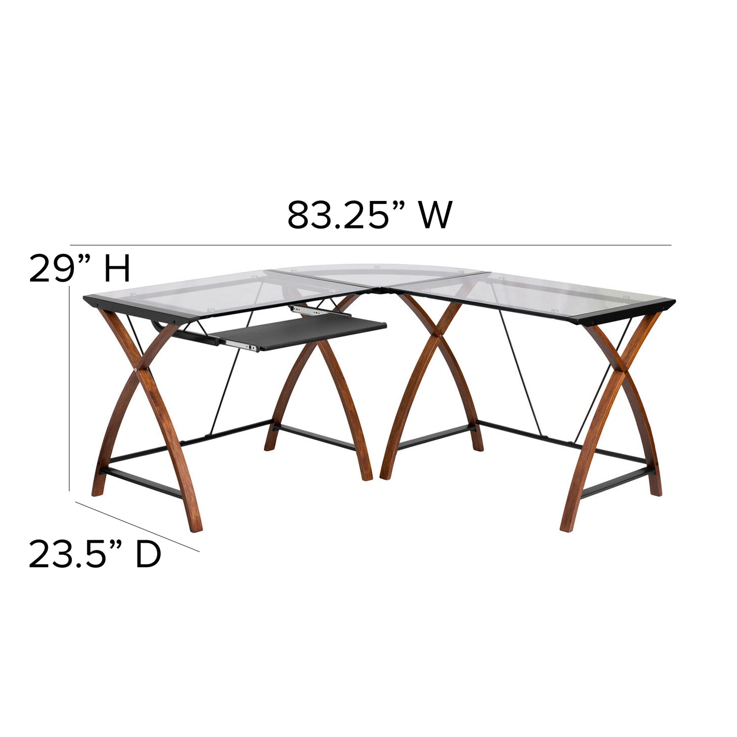 Glass/Cherry L-Shape Desk NAN-JN-2824SL-COMBO-GG