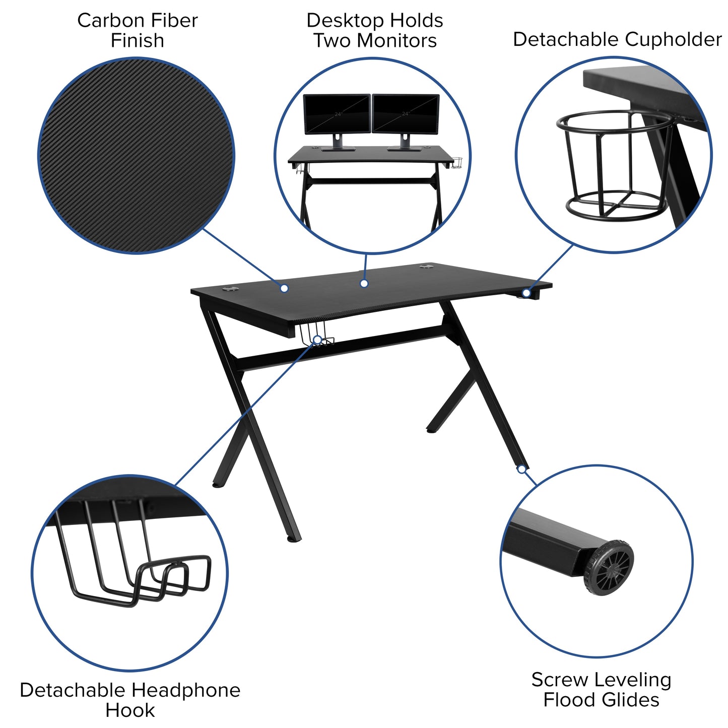 Black Computer Gaming Desk NAN-NJ-TG-D1904-GG