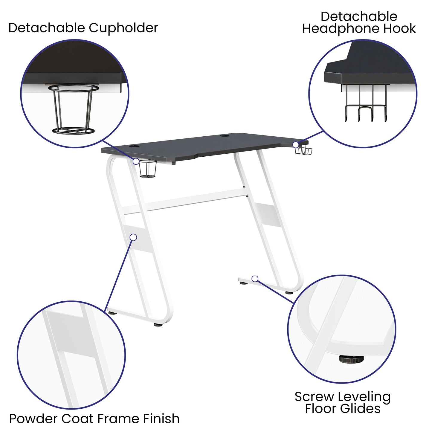 White Gaming Desk-Cup Holder NAN-RS-G1030-WH-GG