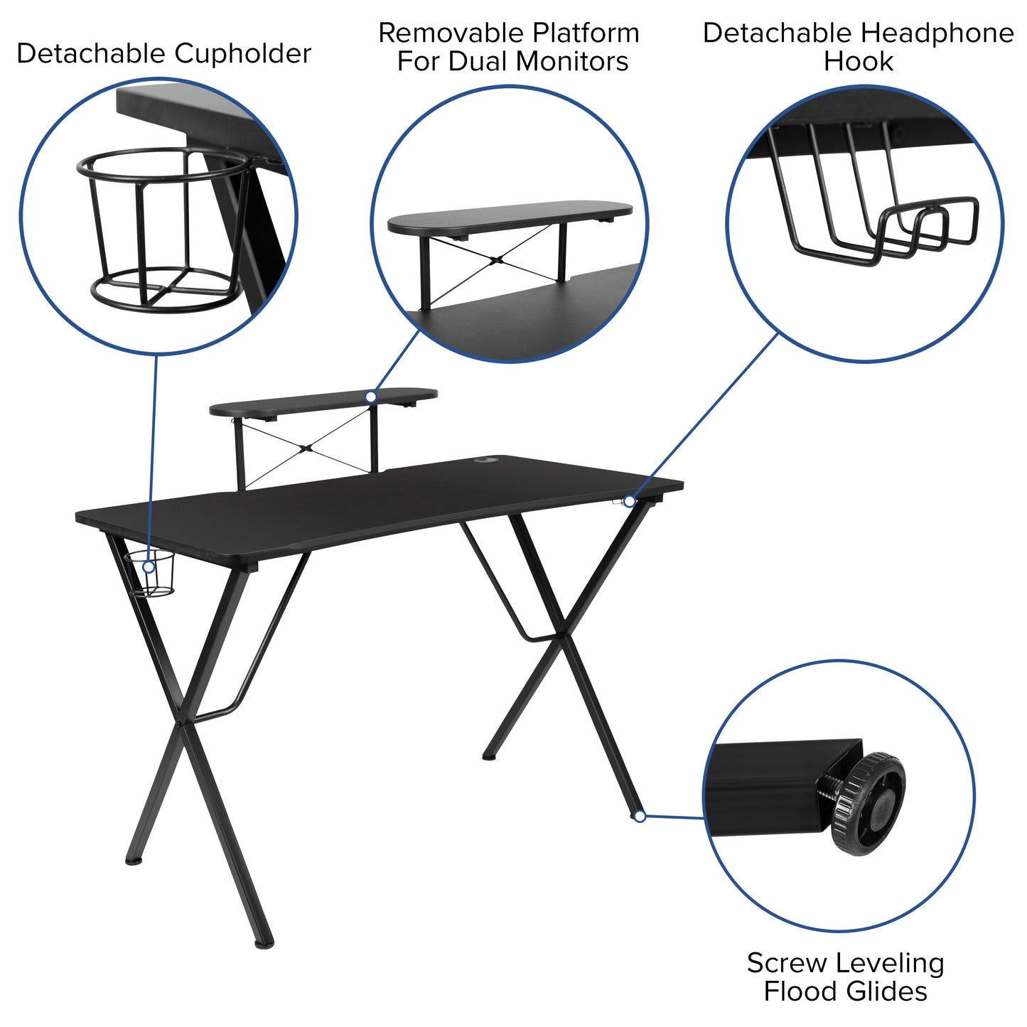 Black Platform Gaming Desk NAN-RS-G1031-BK-GG