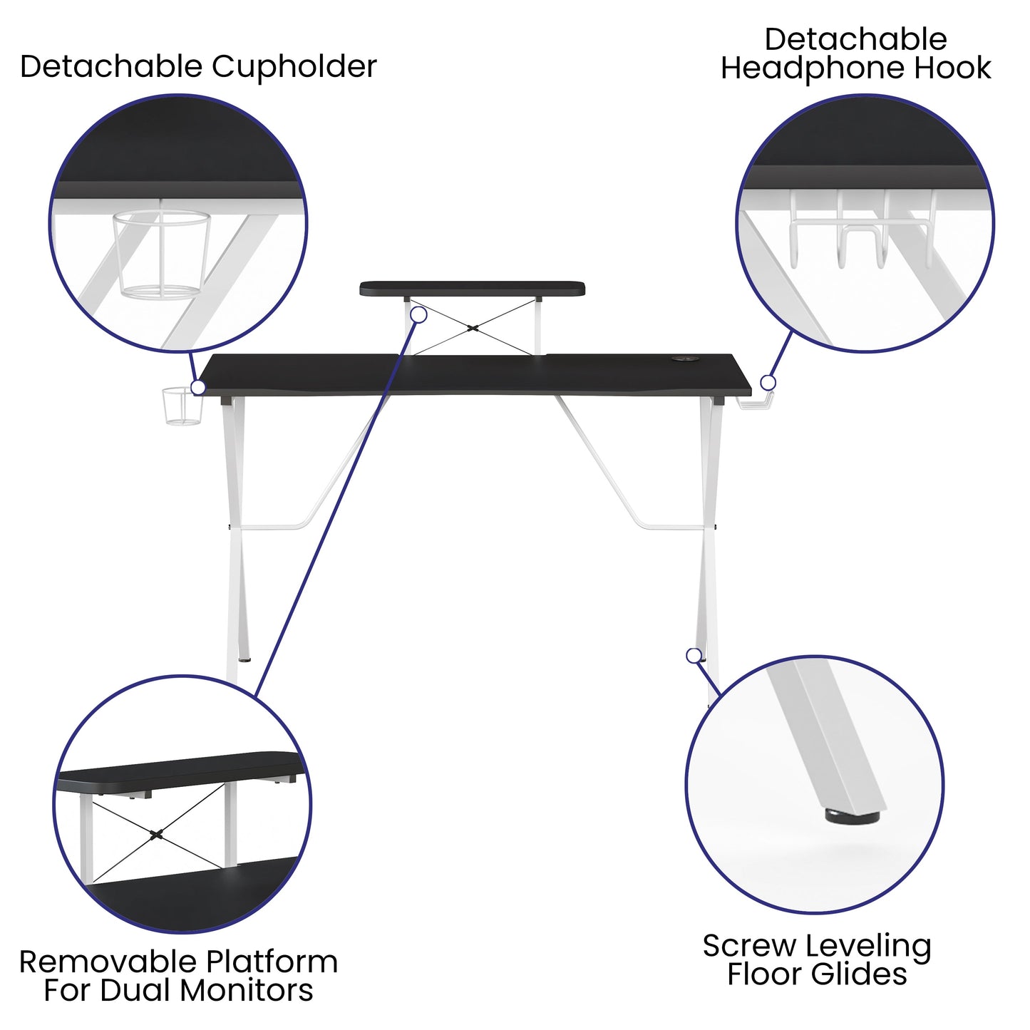 Black/Wh Platform Gaming Desk NAN-RS-G1031-BK-WH-GG