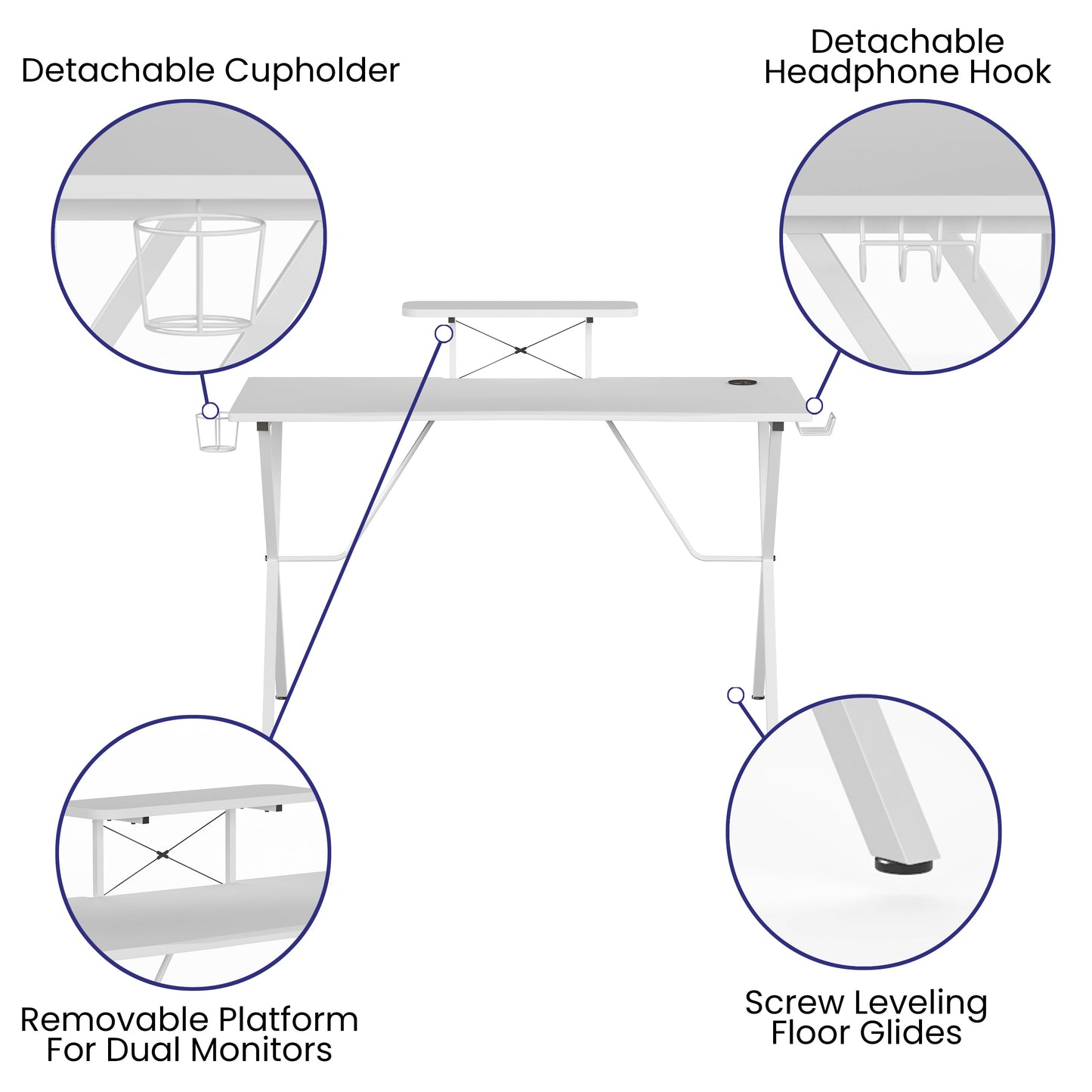 White Platform Gaming Desk NAN-RS-G1031-WH-GG