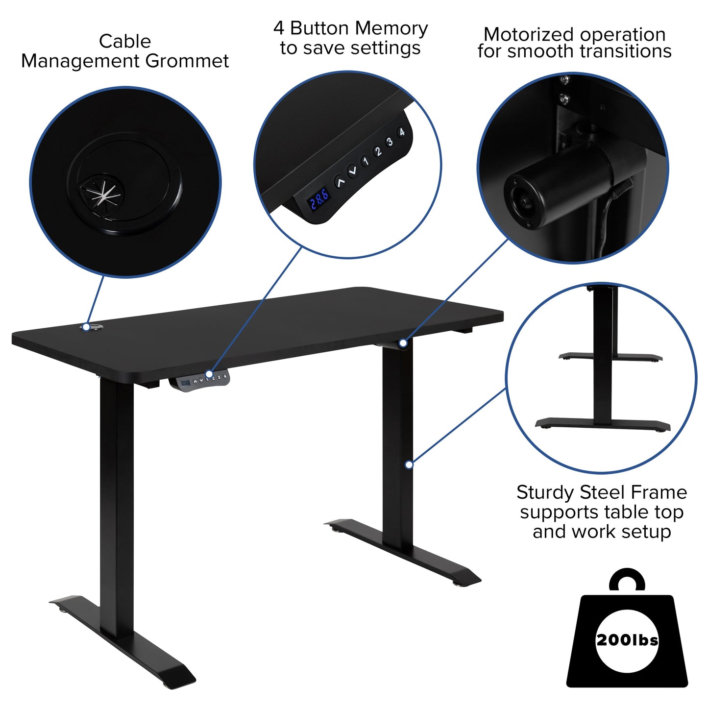 Black Electric Standing Desk NAN-TG-2046-BK-GG