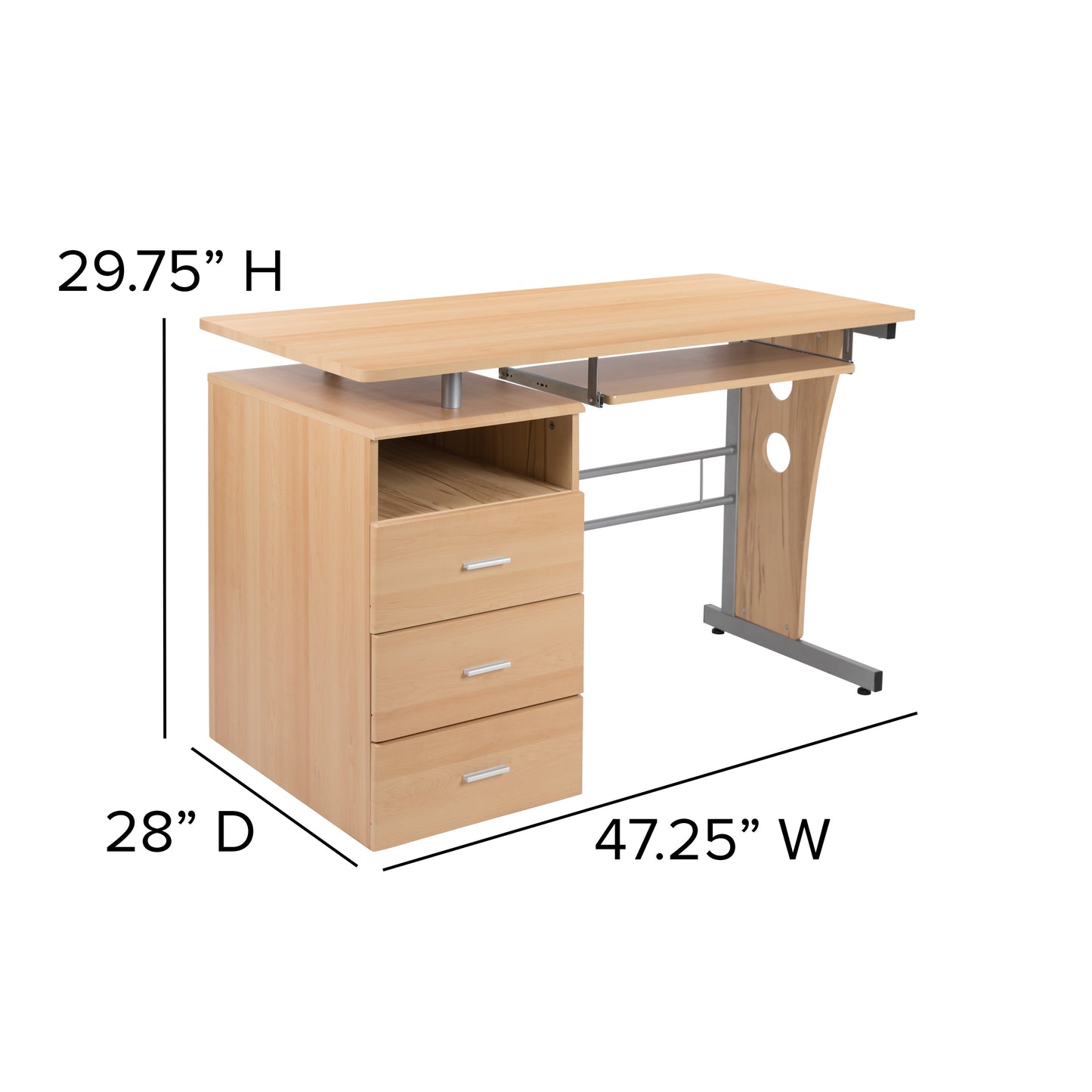 Maple 3 Drawer Pedestal Desk NAN-WK-008-MP-GG