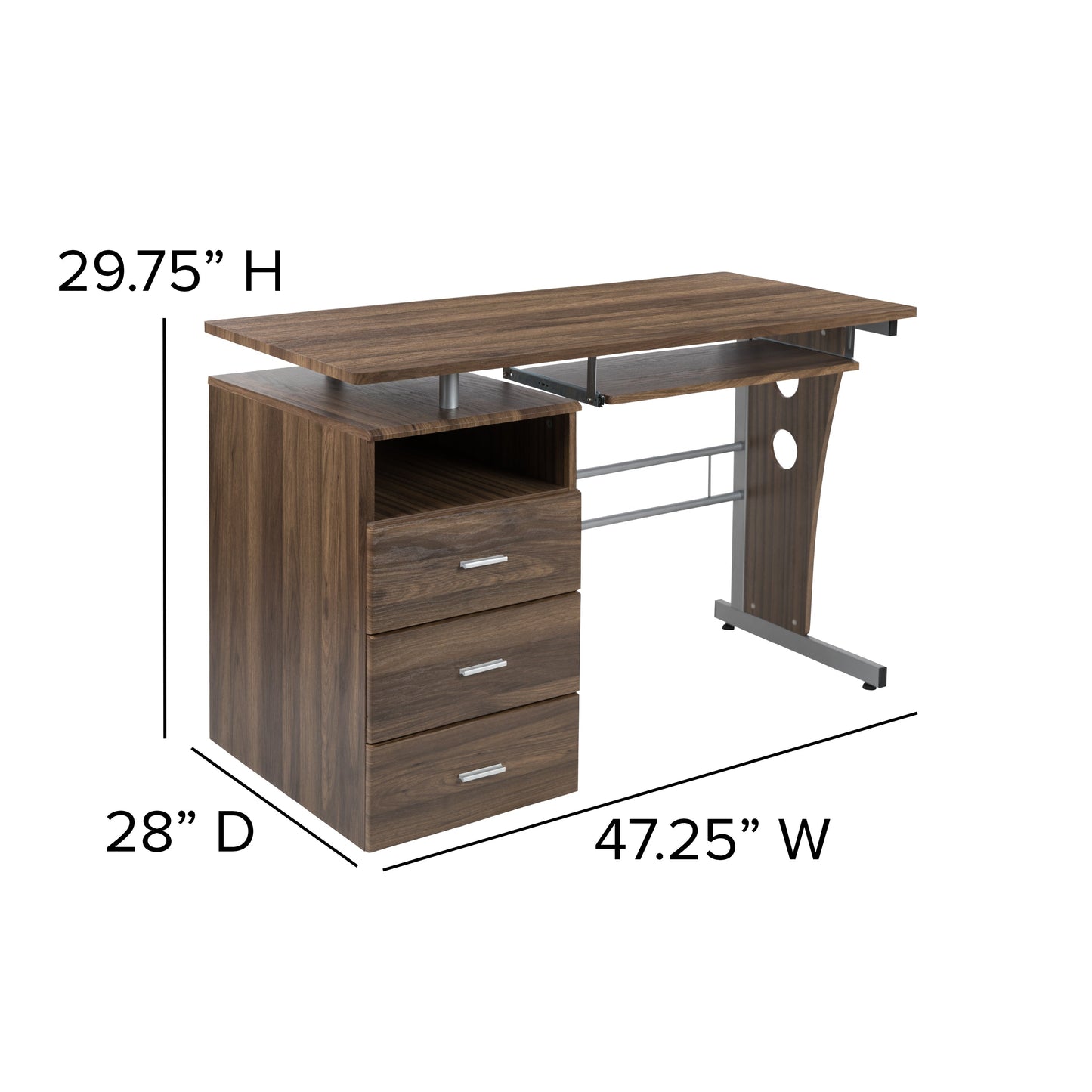 Walnut 3 Drawer Pedestal Desk NAN-WK-008-RU-GG