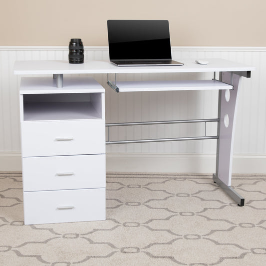 White 3 Drawer Pedestal Desk NAN-WK-008-WH-GG