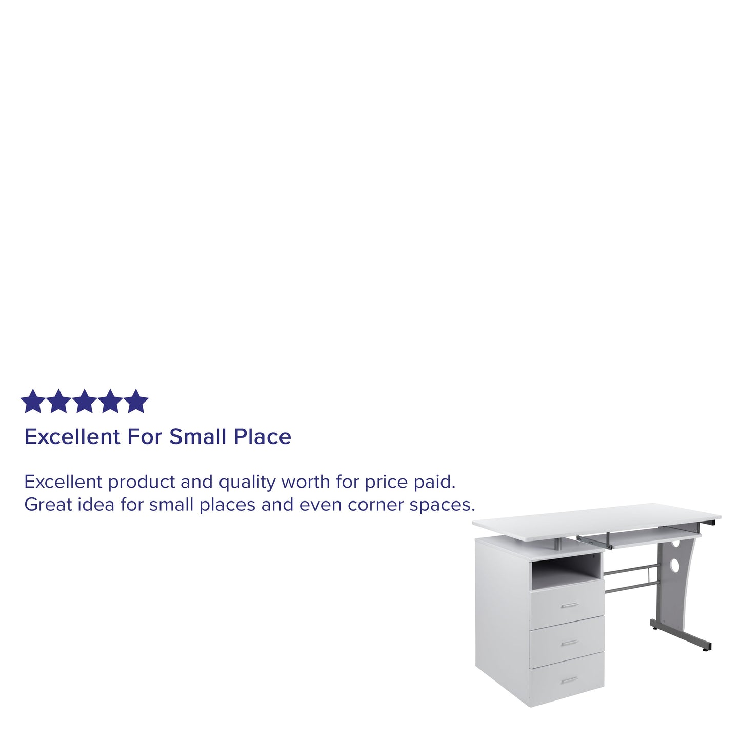 White 3 Drawer Pedestal Desk NAN-WK-008-WH-GG