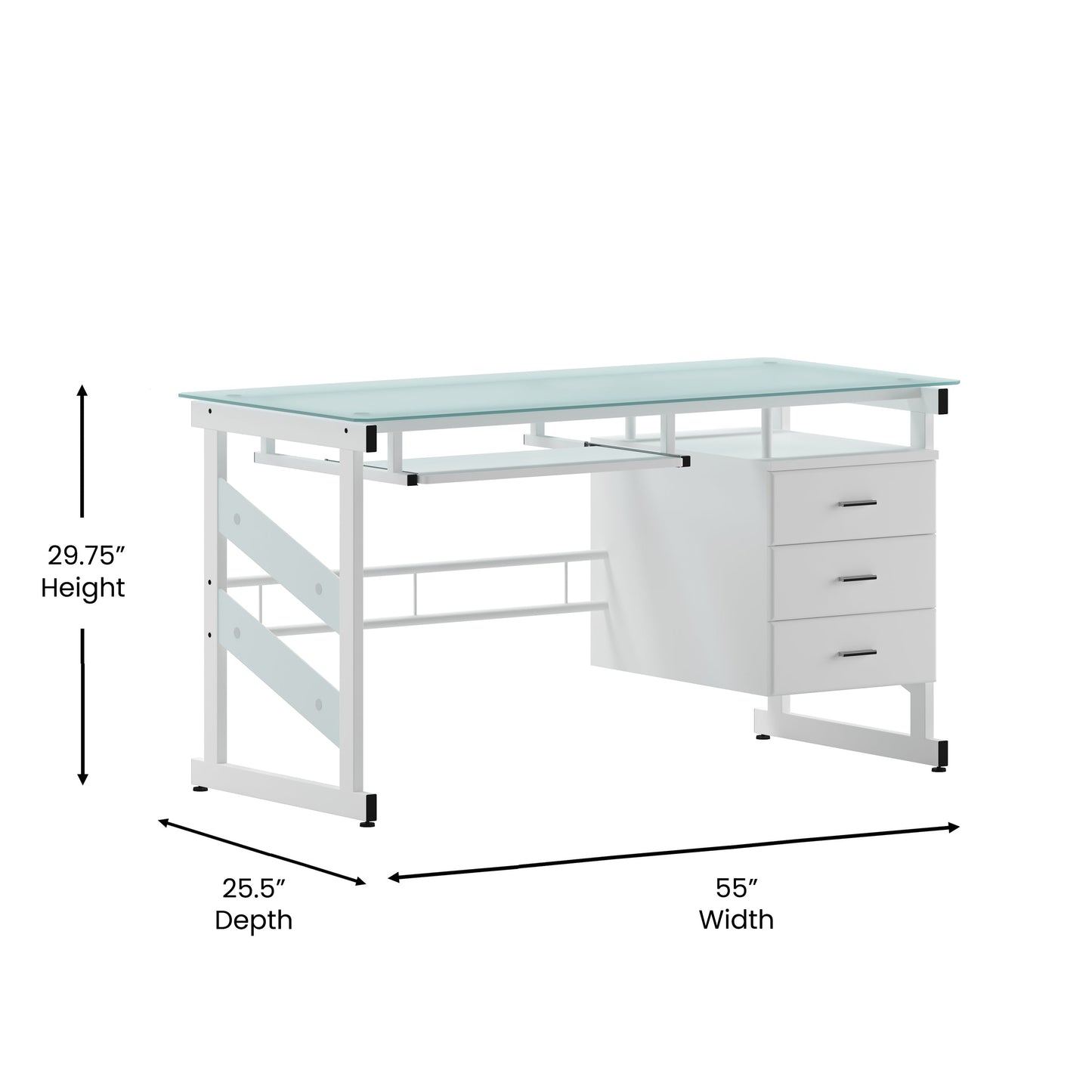 Frosted Glass 3 Drawer Desk NAN-WK-017-GG