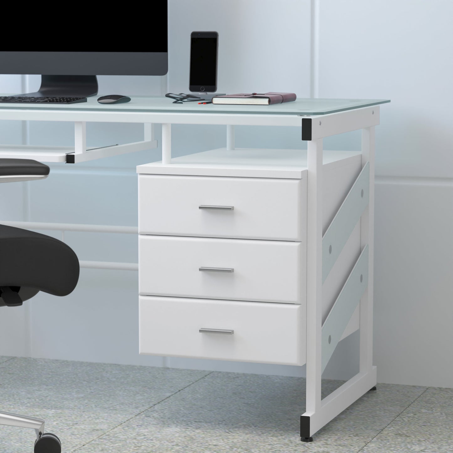 Frosted Glass 3 Drawer Desk NAN-WK-017-GG