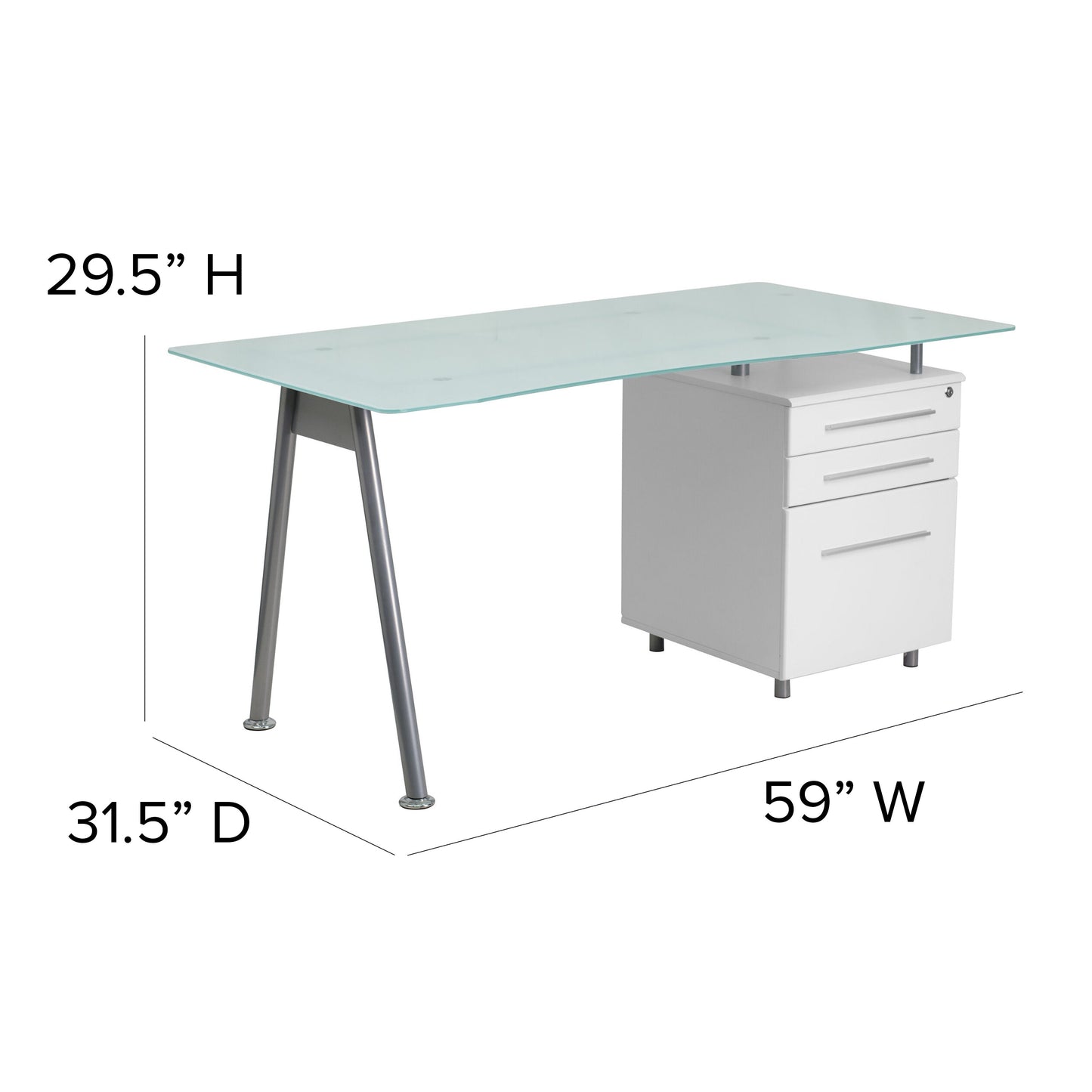 Glass 3 Drawer Pedestal Desk NAN-WK-021-GG