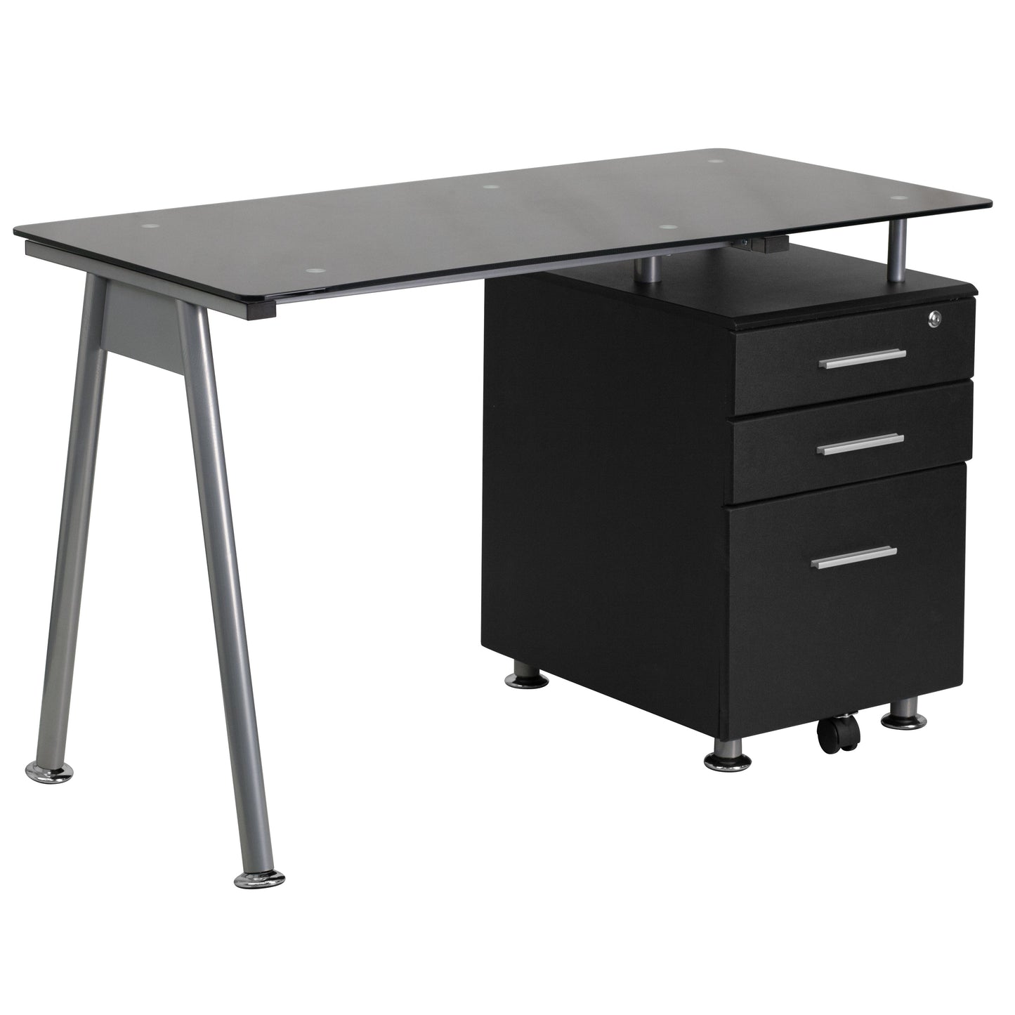 Black Glass 3 Drawer Desk NAN-WK-021A-GG