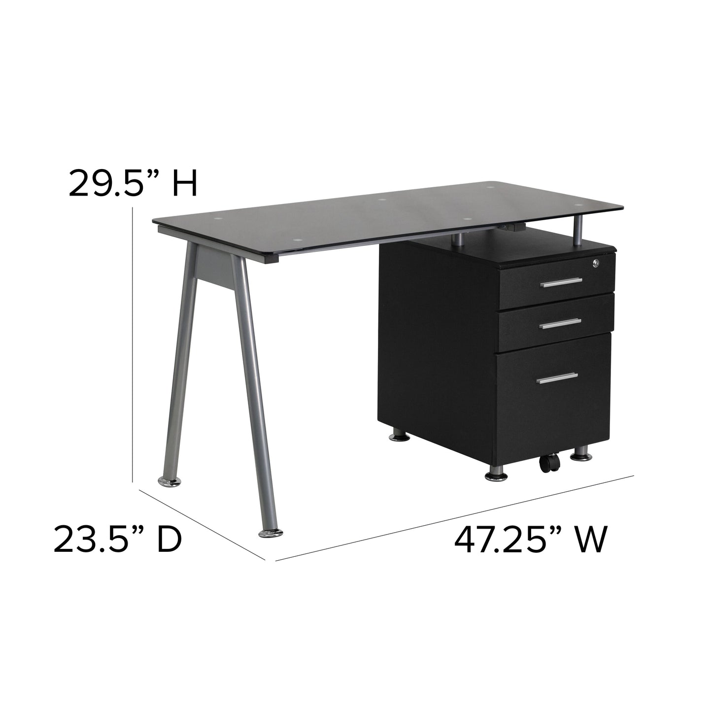 Black Glass 3 Drawer Desk NAN-WK-021A-GG