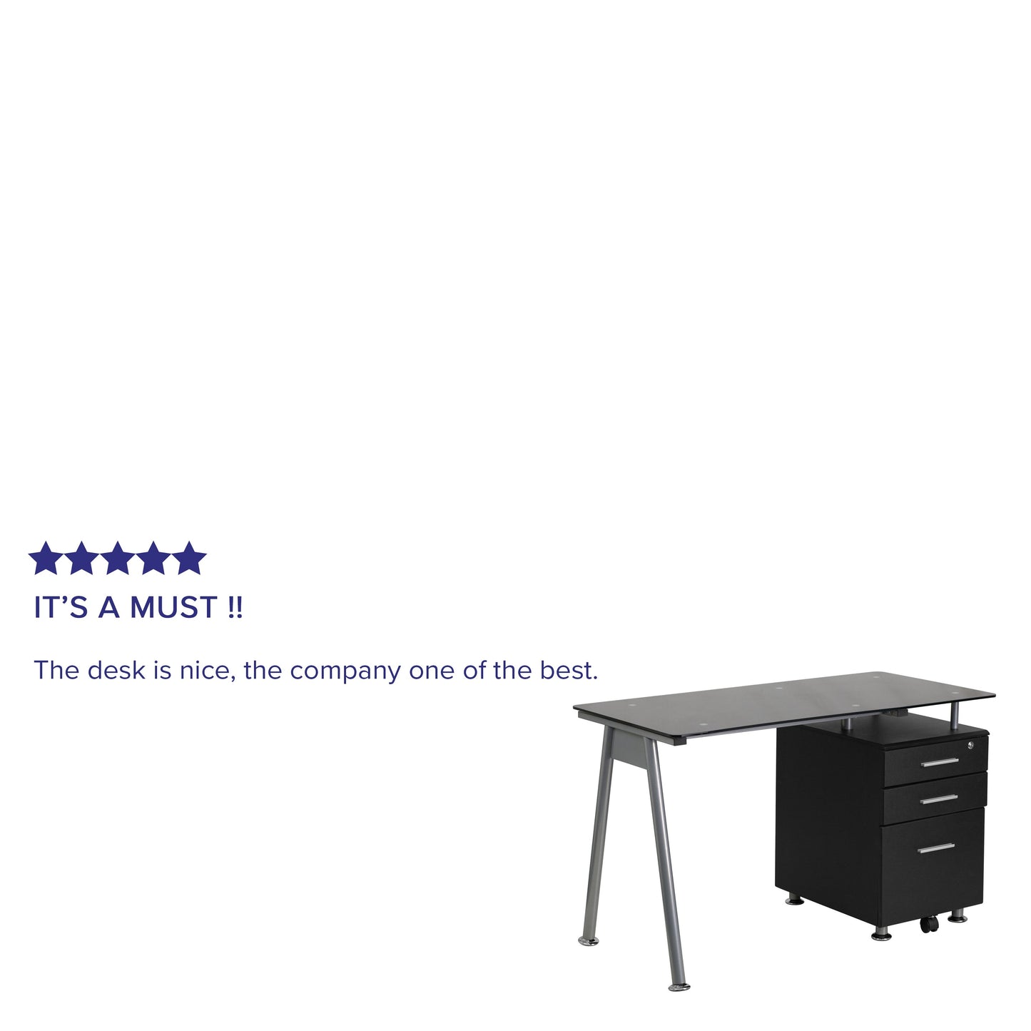 Black Glass 3 Drawer Desk NAN-WK-021A-GG