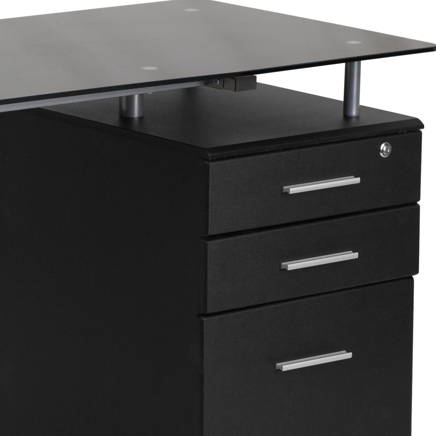 Black Glass 3 Drawer Desk NAN-WK-021A-GG