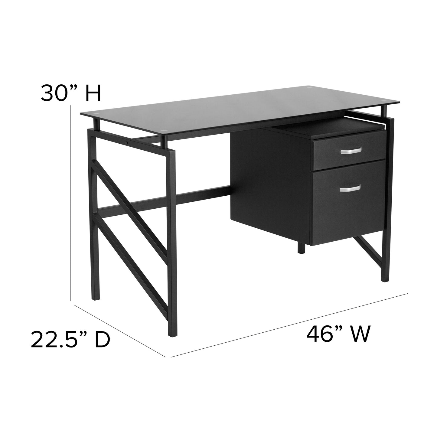 Black Glass 2 Drawer Desk NAN-WK-036-GG