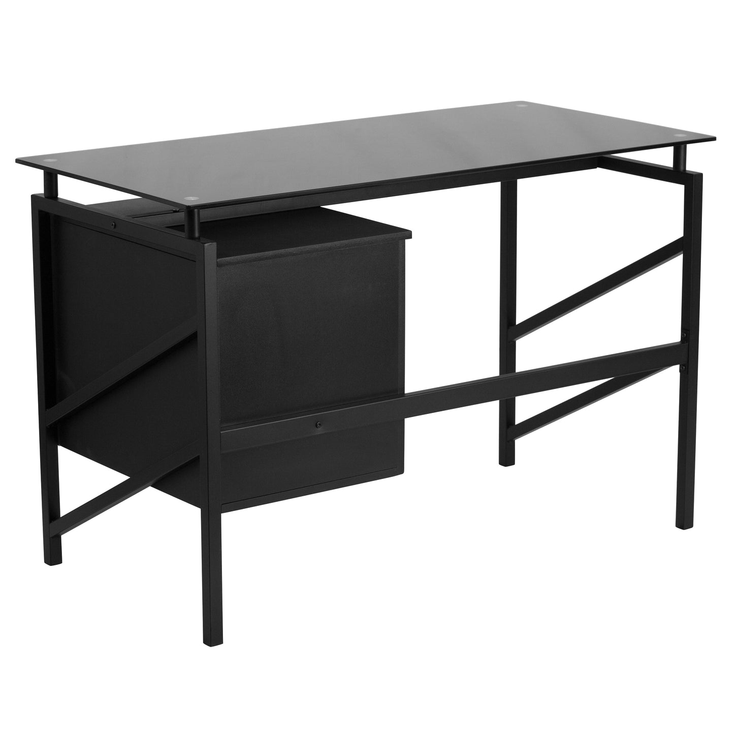 Black Glass 2 Drawer Desk NAN-WK-036-GG