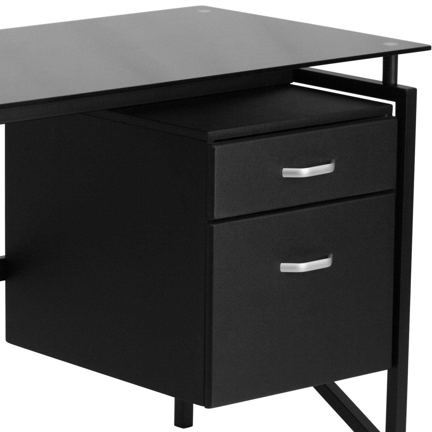 Black Glass 2 Drawer Desk NAN-WK-036-GG