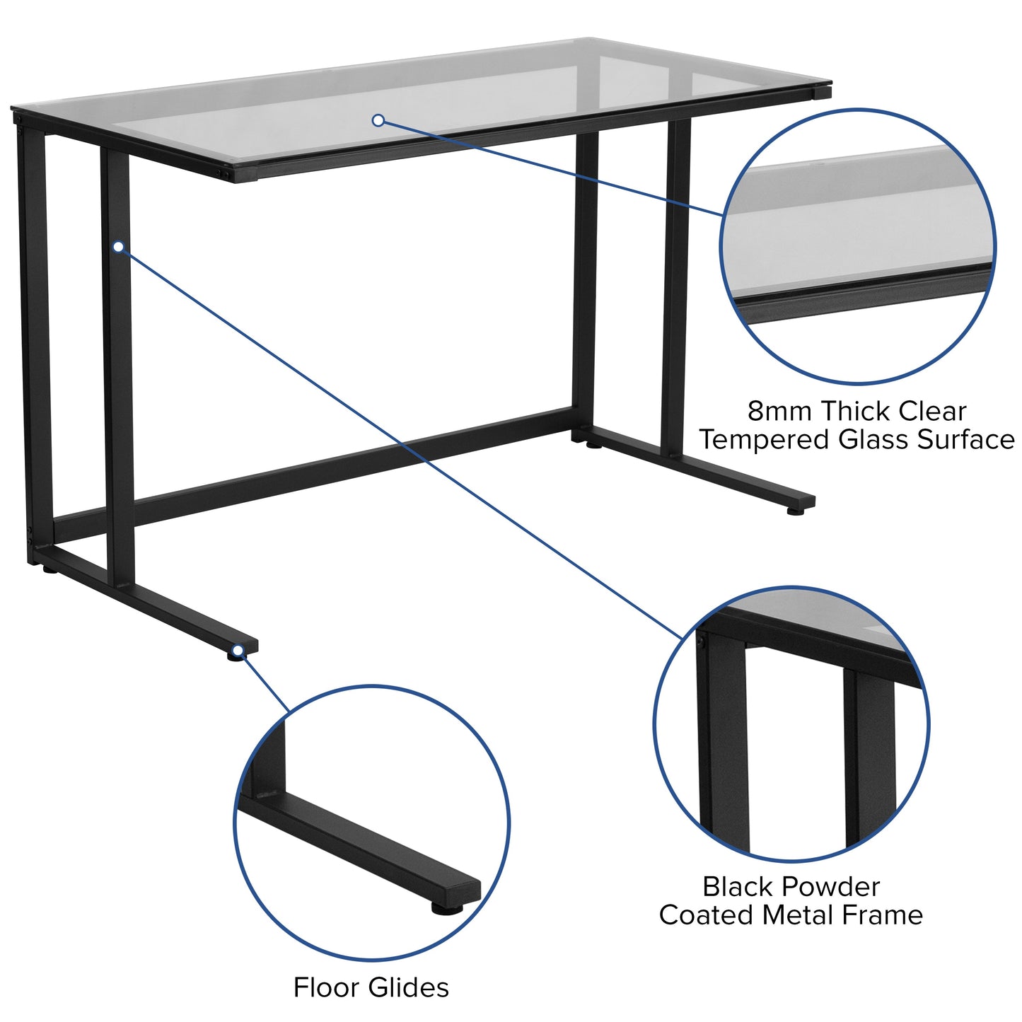 Glass Pedestal Desk NAN-WK-055-GG