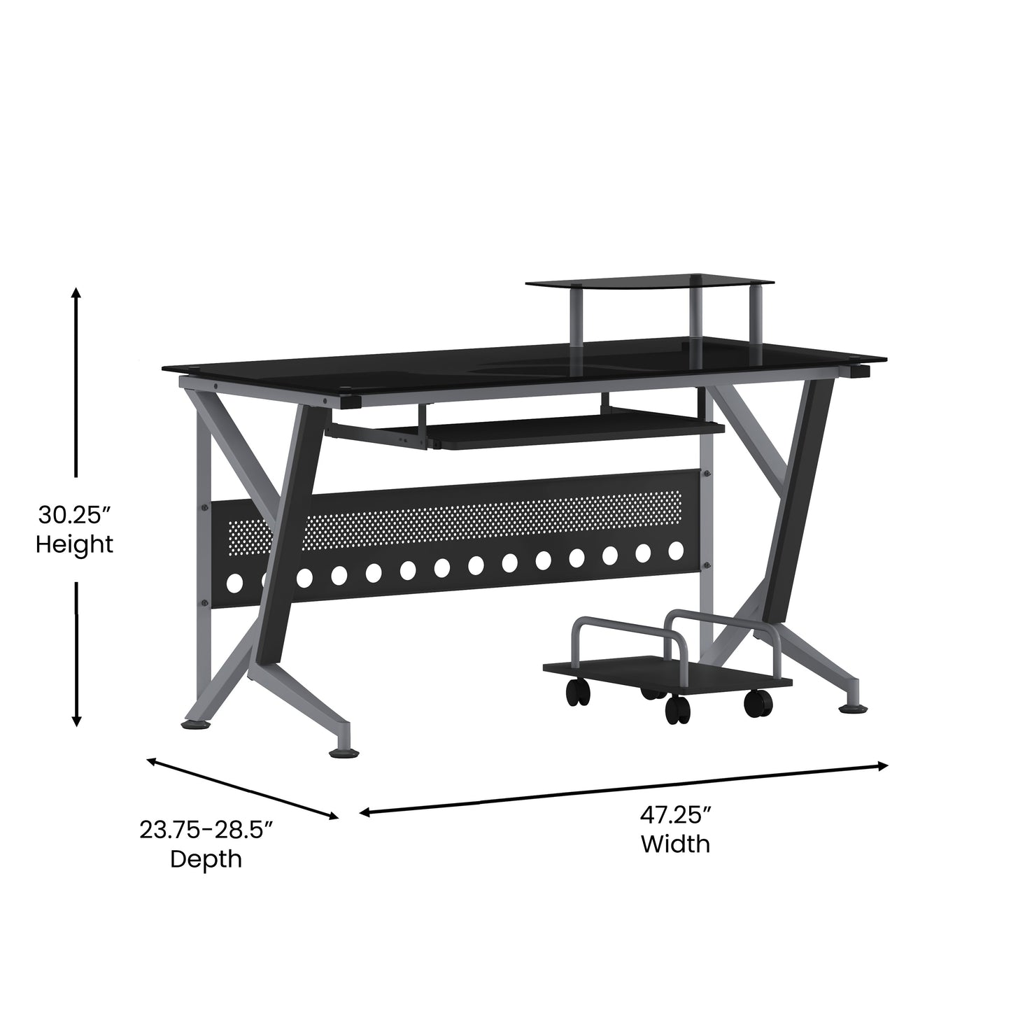 Black Glass Keyboard Desk NAN-WK-059-GG