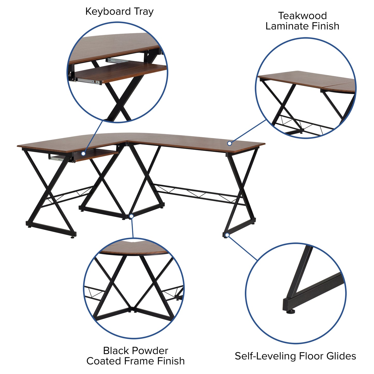 Teakwood L-Shape Keyboard Desk NAN-WK-109-GG