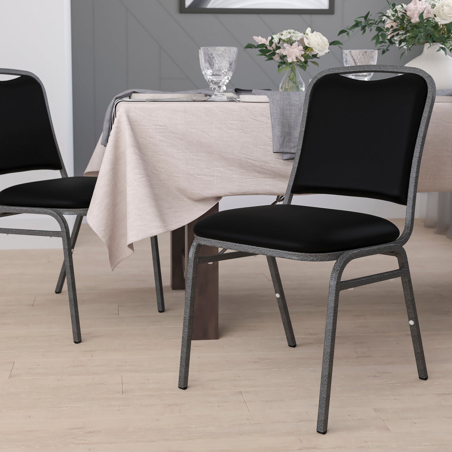 Black Vinyl Banquet Chair NG-108-SV-BK-VYL-GG