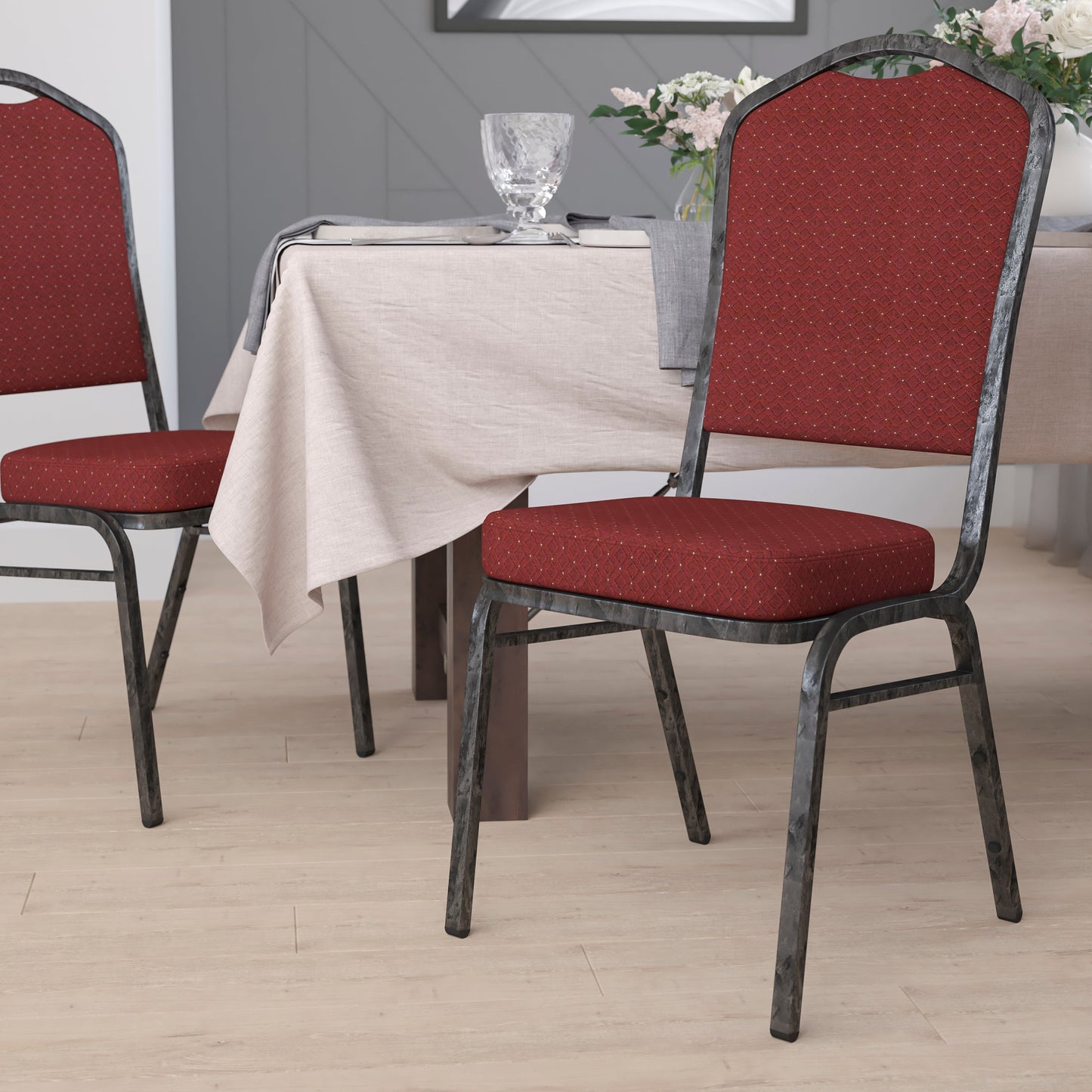 Burgundy Fabric Banquet Chair NG-C01-HTS-2201-SV-GG