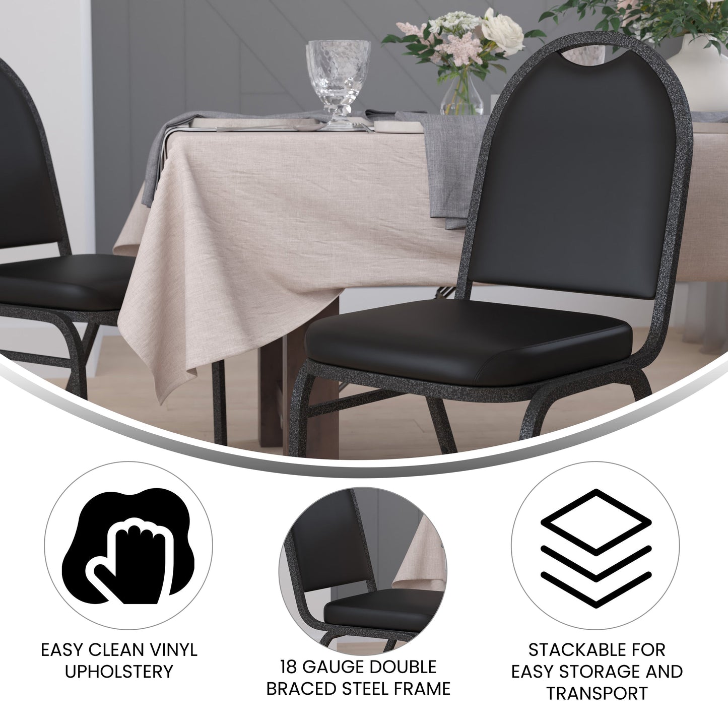 Black/Silver Vein Stack Chair NG-ZG10006-BK-SILVERVEIN-GG