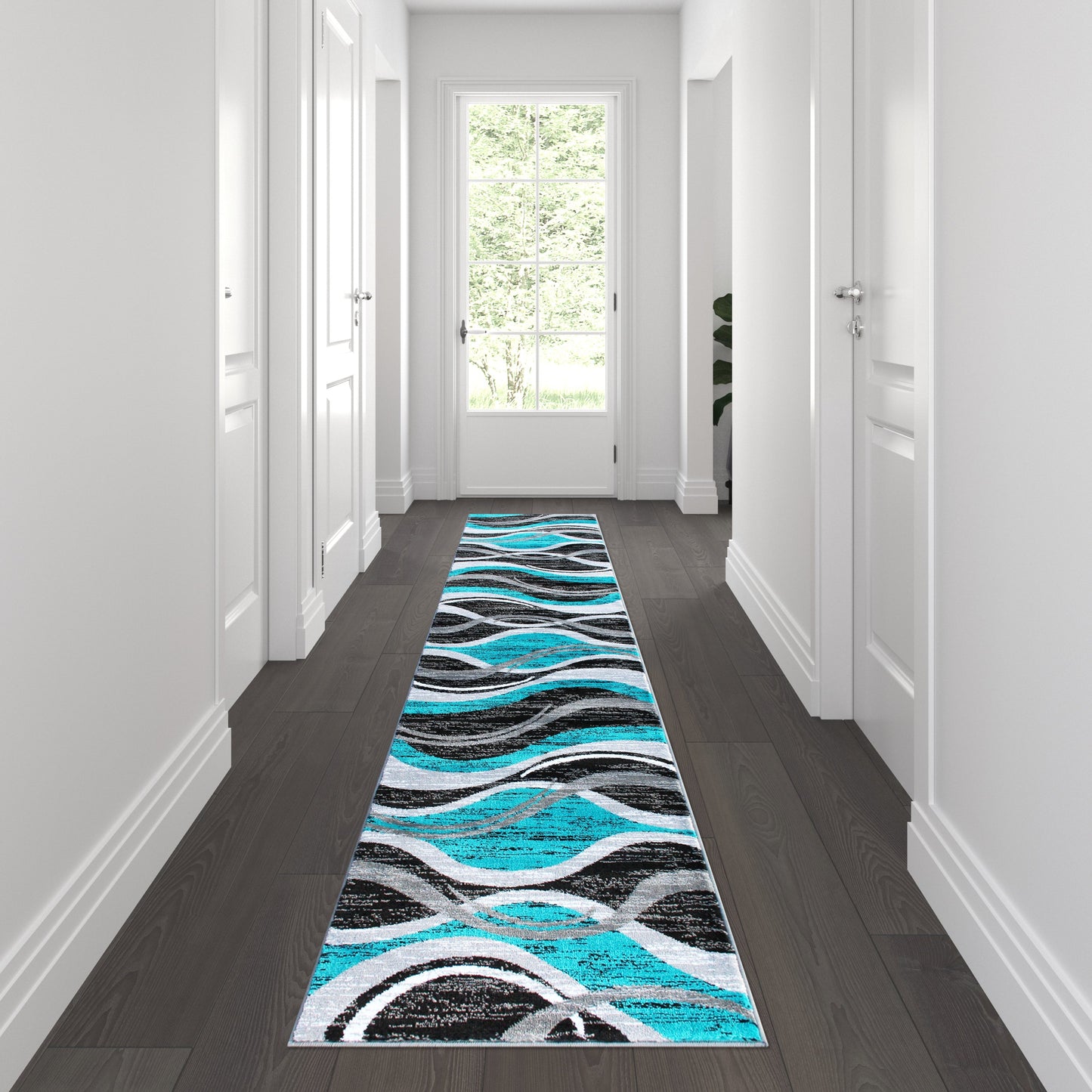 2x11 Turquoise Ripple Area Rug OKR-RG1109-211-TQ-GG