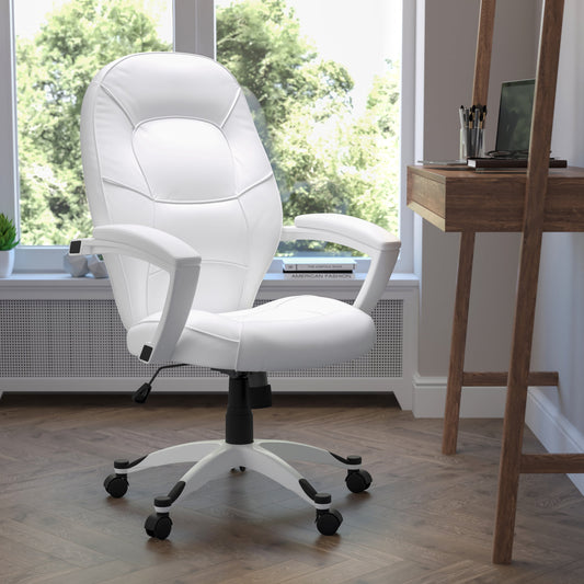 White Mid-Back Leather Chair QD-5058M-WHITE-GG