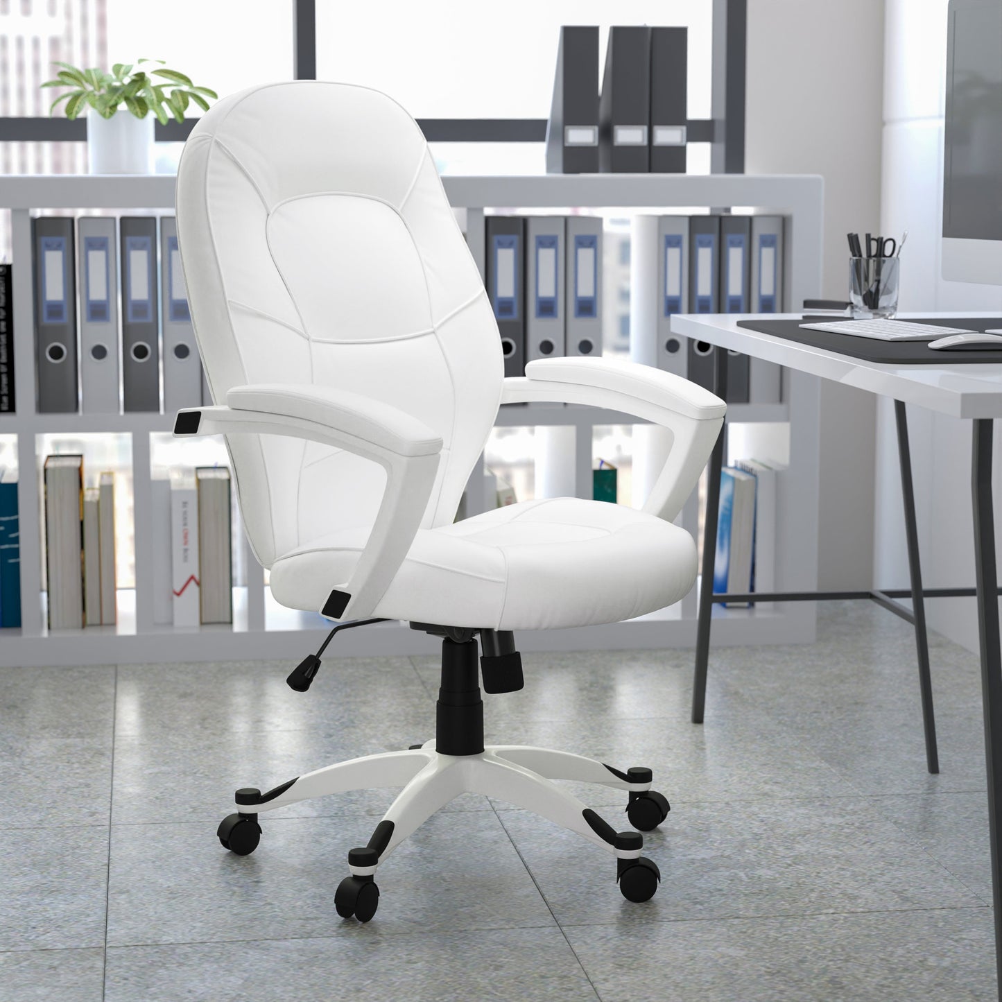 White Mid-Back Leather Chair QD-5058M-WHITE-GG