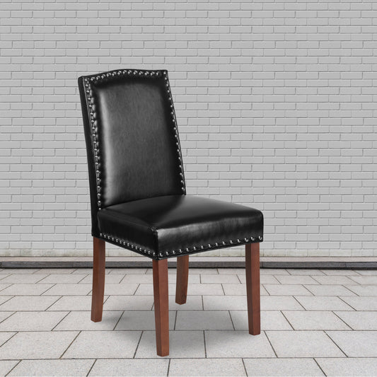 Black Leather Parsons Chair QY-A13-9349-BK-GG