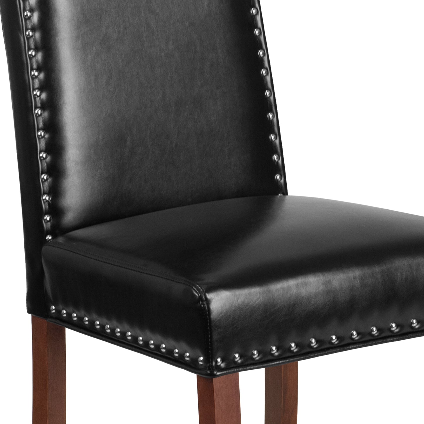 Black Leather Parsons Chair QY-A13-9349-BK-GG