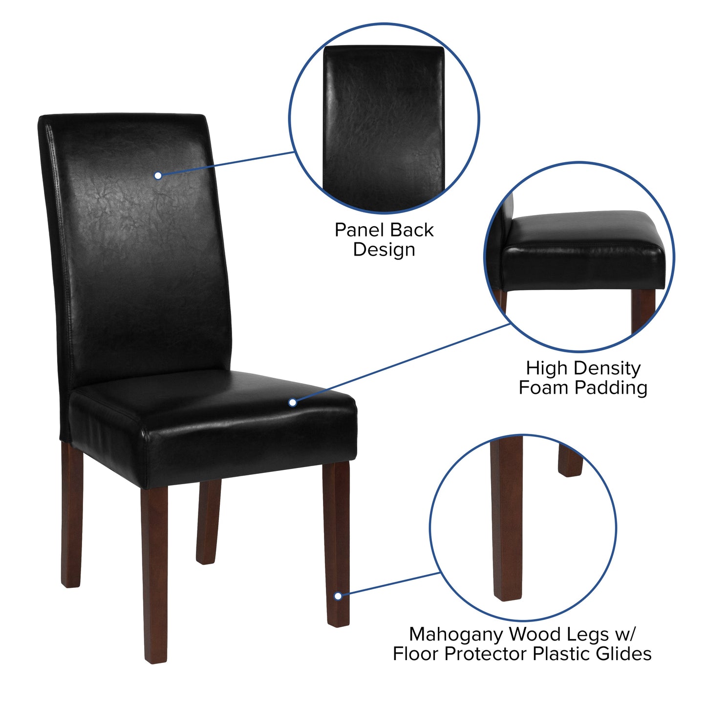 Black Leather Parsons Chair QY-A37-9061-BKL-GG