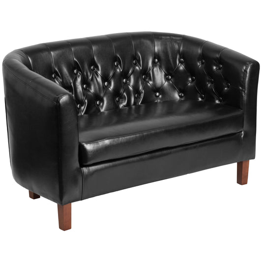 Black Leather Barrel Loveseat QY-B16-2-HY-9030-8-BK-GG