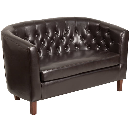 Brown Leather Barrel Loveseat QY-B16-2-HY-9030-8-BN-GG