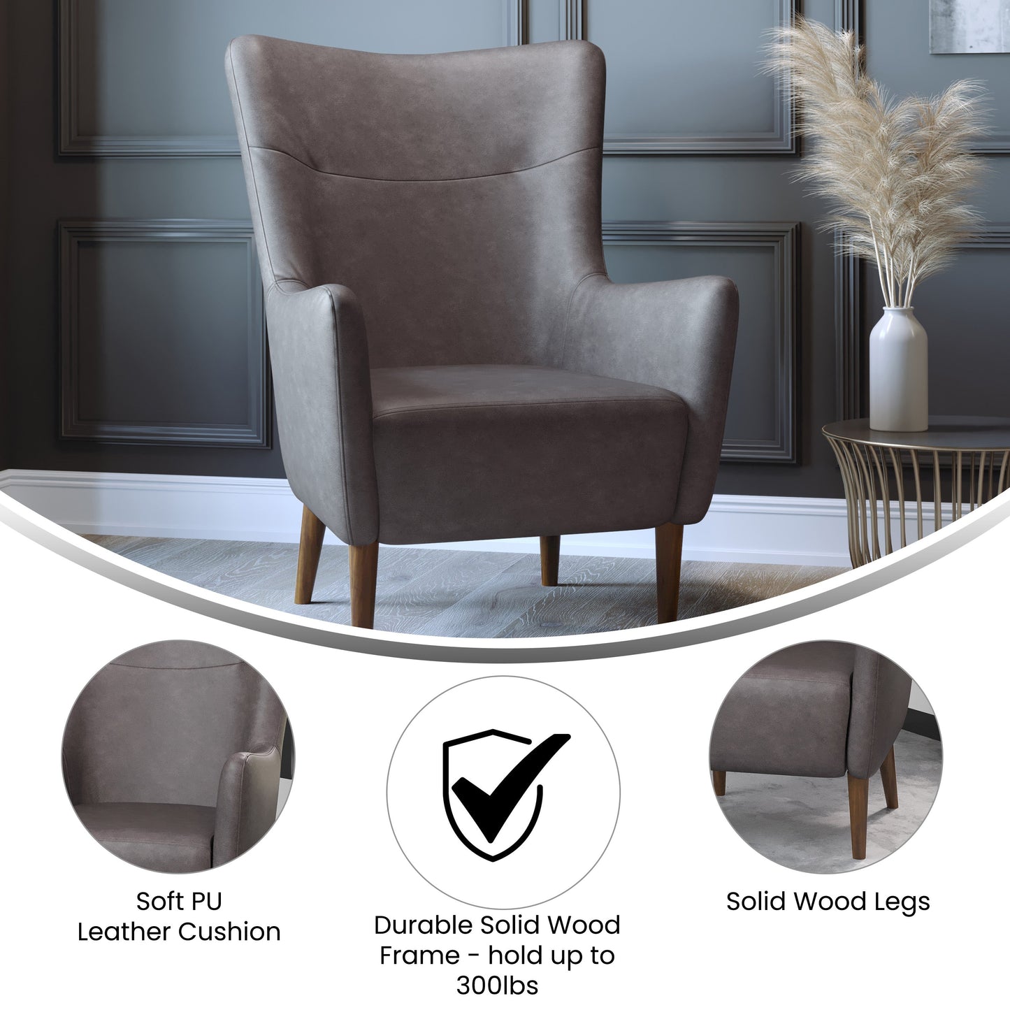 Dk Gray Wingback Accent Chair QY-B235-DGY-GG