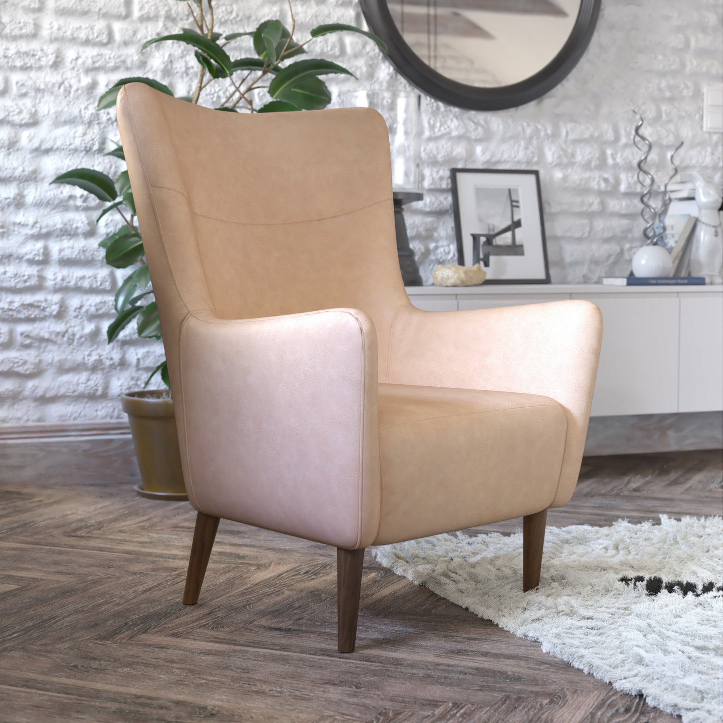 Lt Brown Wingback Accent Chair QY-B235-LTBR-GG