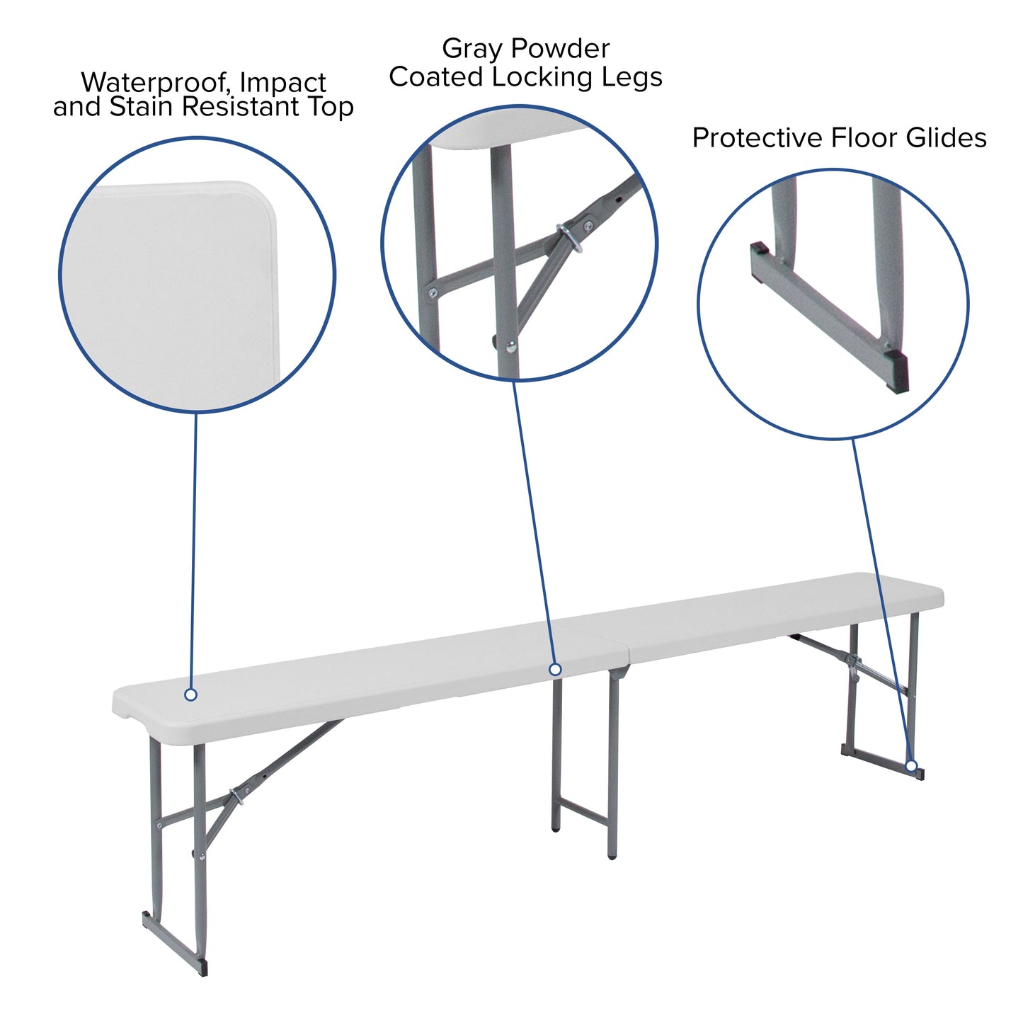 10.25x71 White Folding Bench RB-1172FH-GG