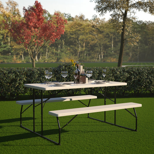 White Picnic Table/Bench RB-EBB-1470FD-WH-GG